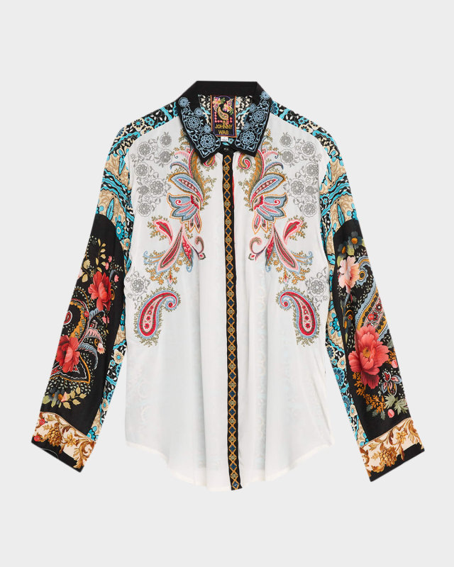 Cachemire Embroidered Button-Front Shirt